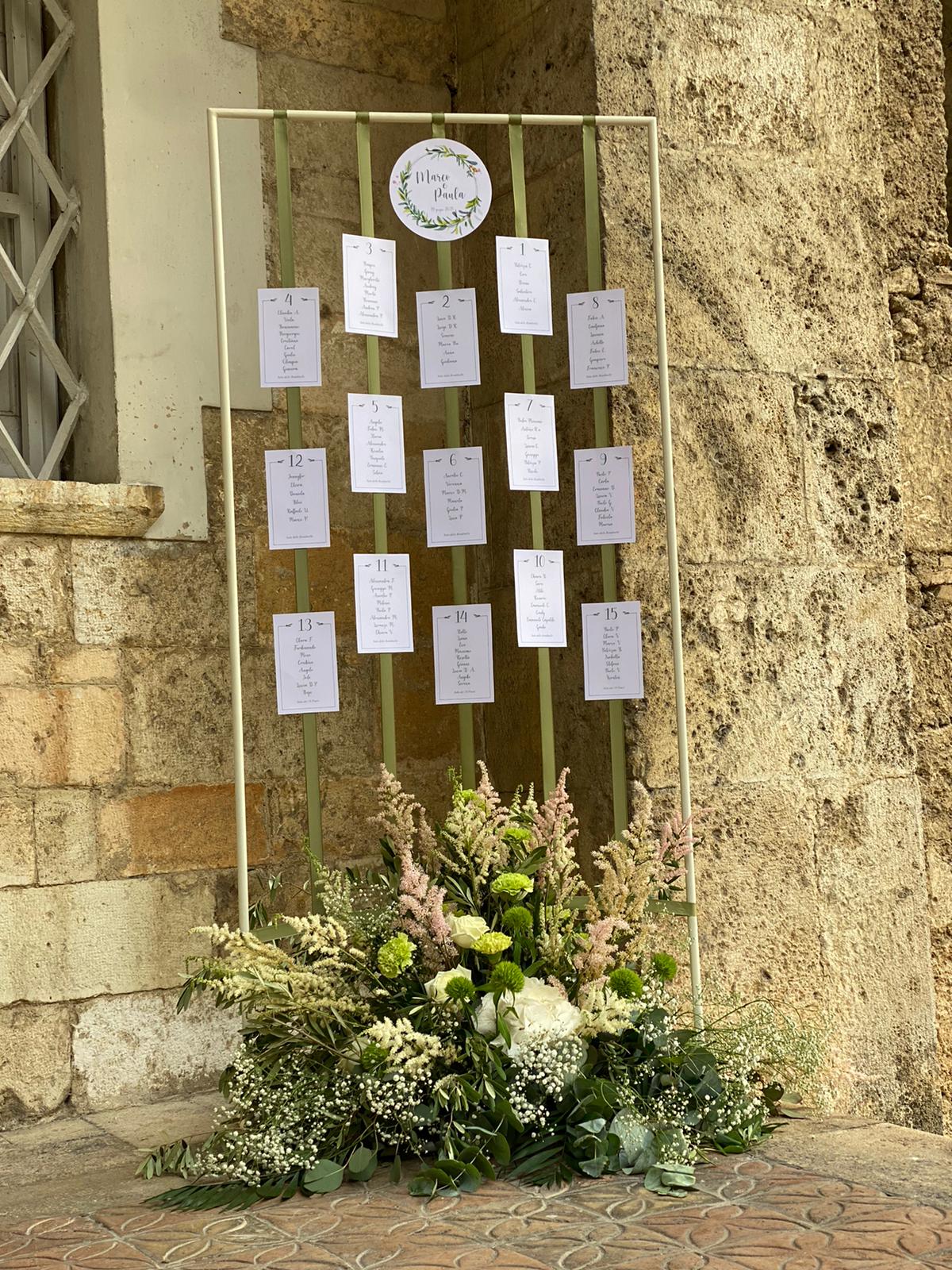 Tableau de marriage verticale con base floreale